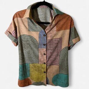 (Medium) Colorful Retro Buttoned Short Sleeve Shirt